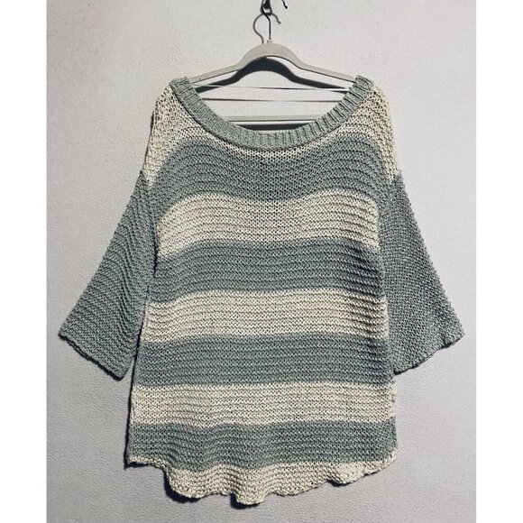 Free People Sweater Womens Large Park Slope Mint Green Ivory Slouchy Beachy - Picture 5 of 9